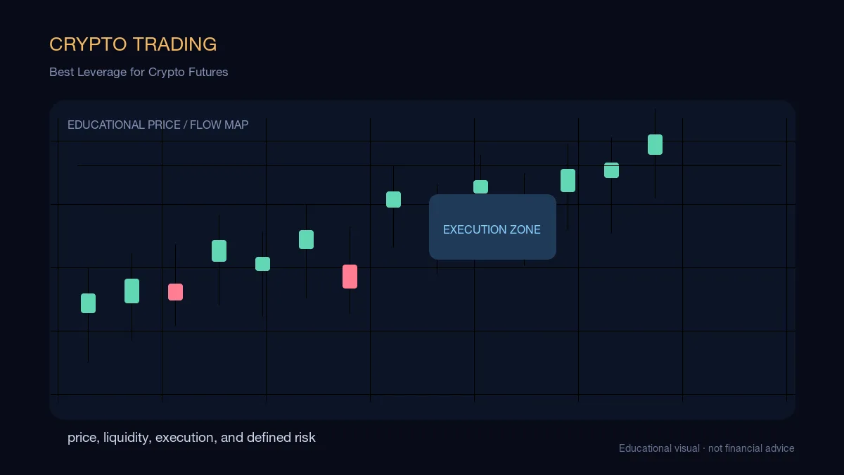 Best Leverage for Crypto Futures: educational cryptocurrency diagram showing price, liquidity, execution, and risk-management decisions