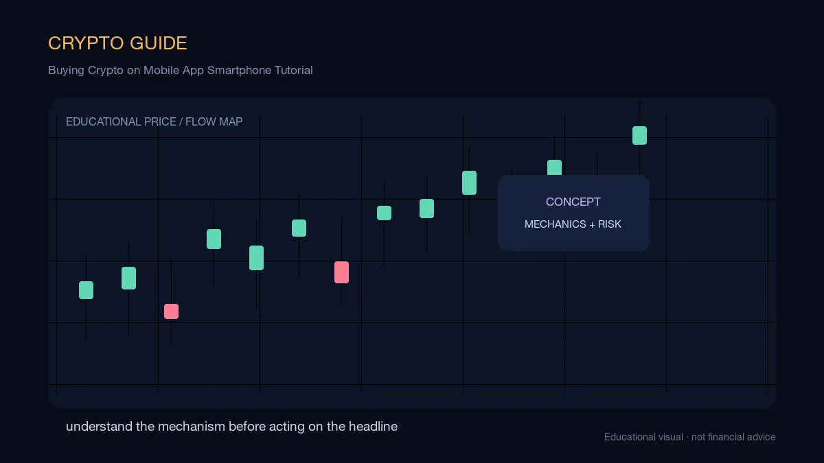 Buying Crypto on Mobile App Smartphone Tutorial: educational cryptocurrency diagram showing the key concepts, risks, and decision points