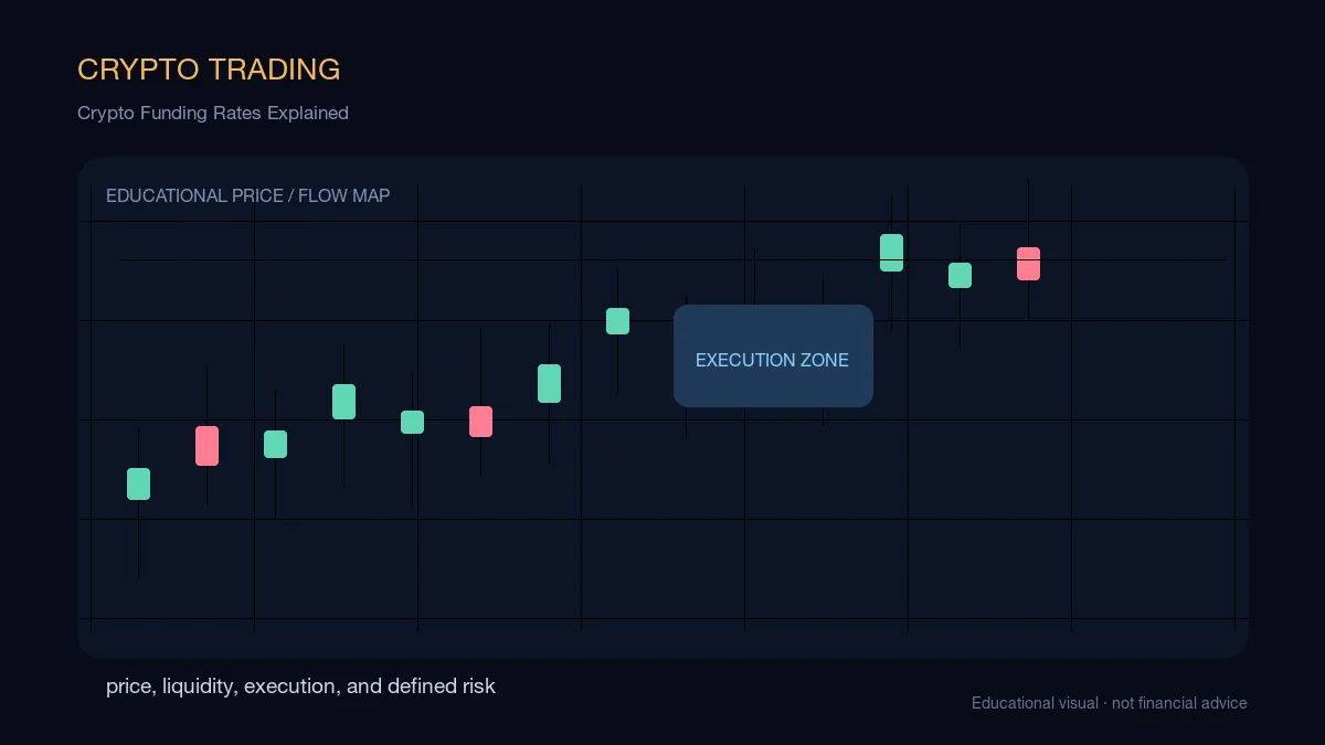 Crypto Funding Rates Explained: educational cryptocurrency diagram showing price, liquidity, execution, and risk-management decisions