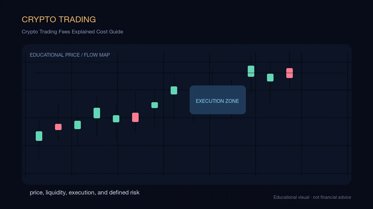 Crypto Trading Fees Explained Cost Guide: educational cryptocurrency diagram showing price, liquidity, execution, and risk-management decisions