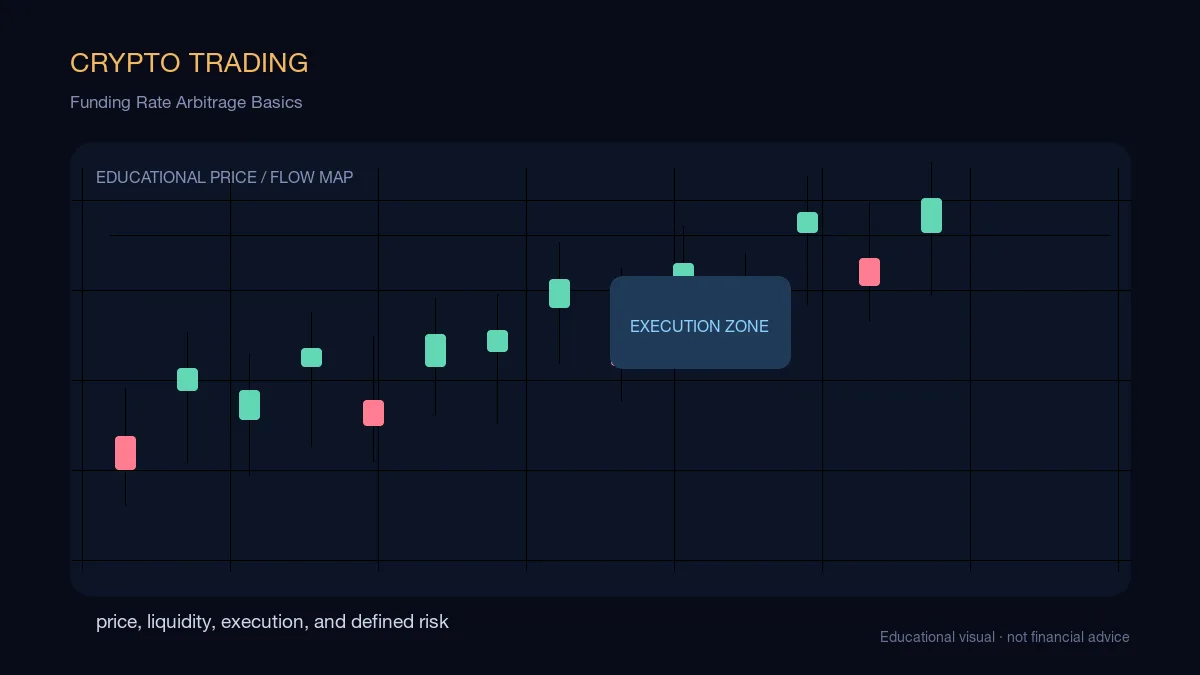 Funding Rate Arbitrage Basics: educational cryptocurrency diagram showing price, liquidity, execution, and risk-management decisions