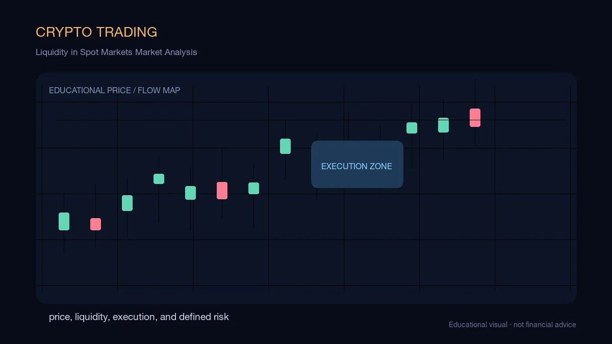 Liquidity in Spot Markets Market Analysis: educational cryptocurrency diagram showing price, liquidity, execution, and risk-management decisions