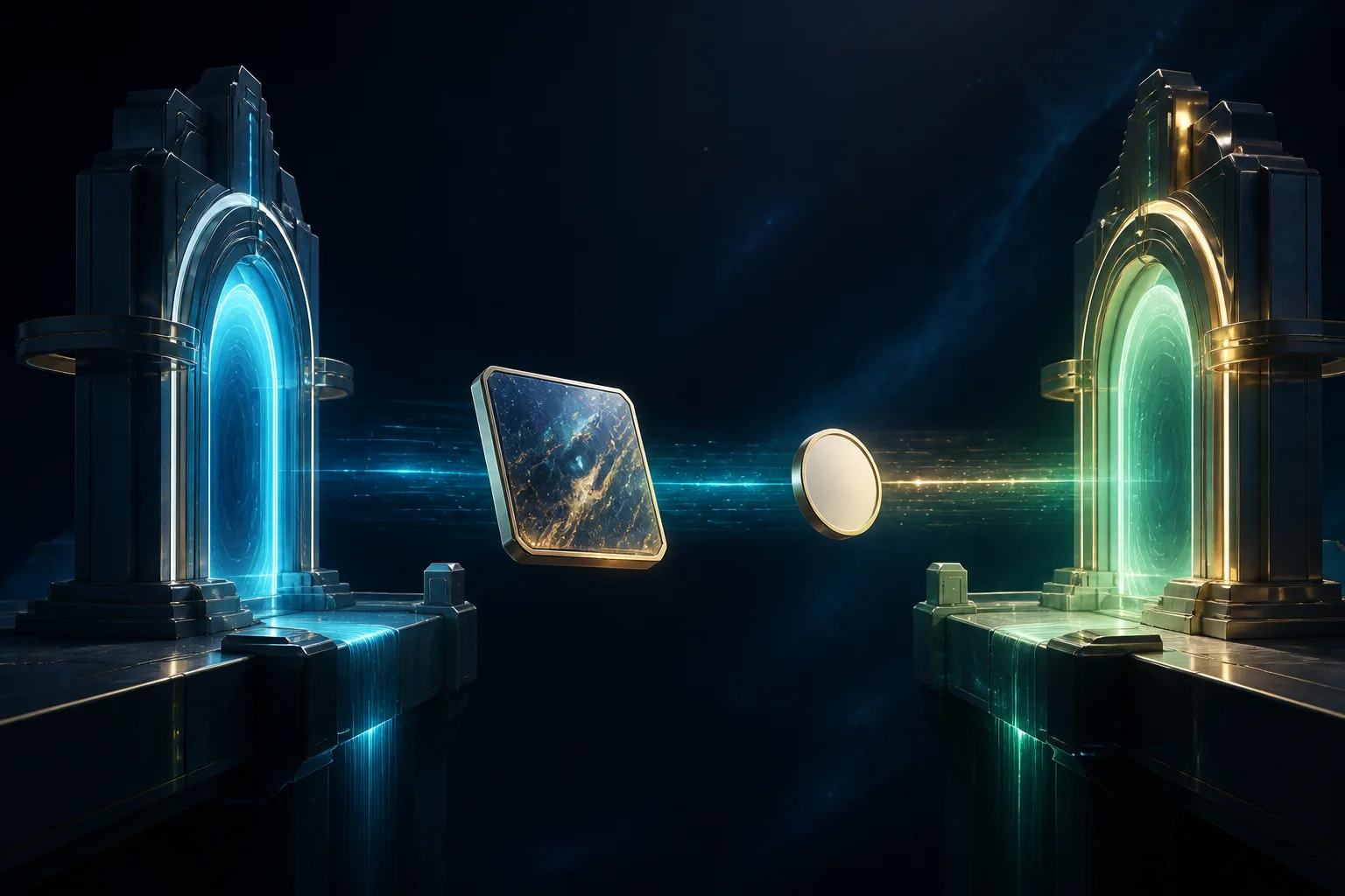 Abstract digital collectible moving between two secure chain gateways