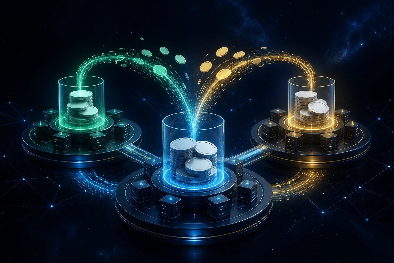Staked tokens and reward streams connecting validator networks across chains