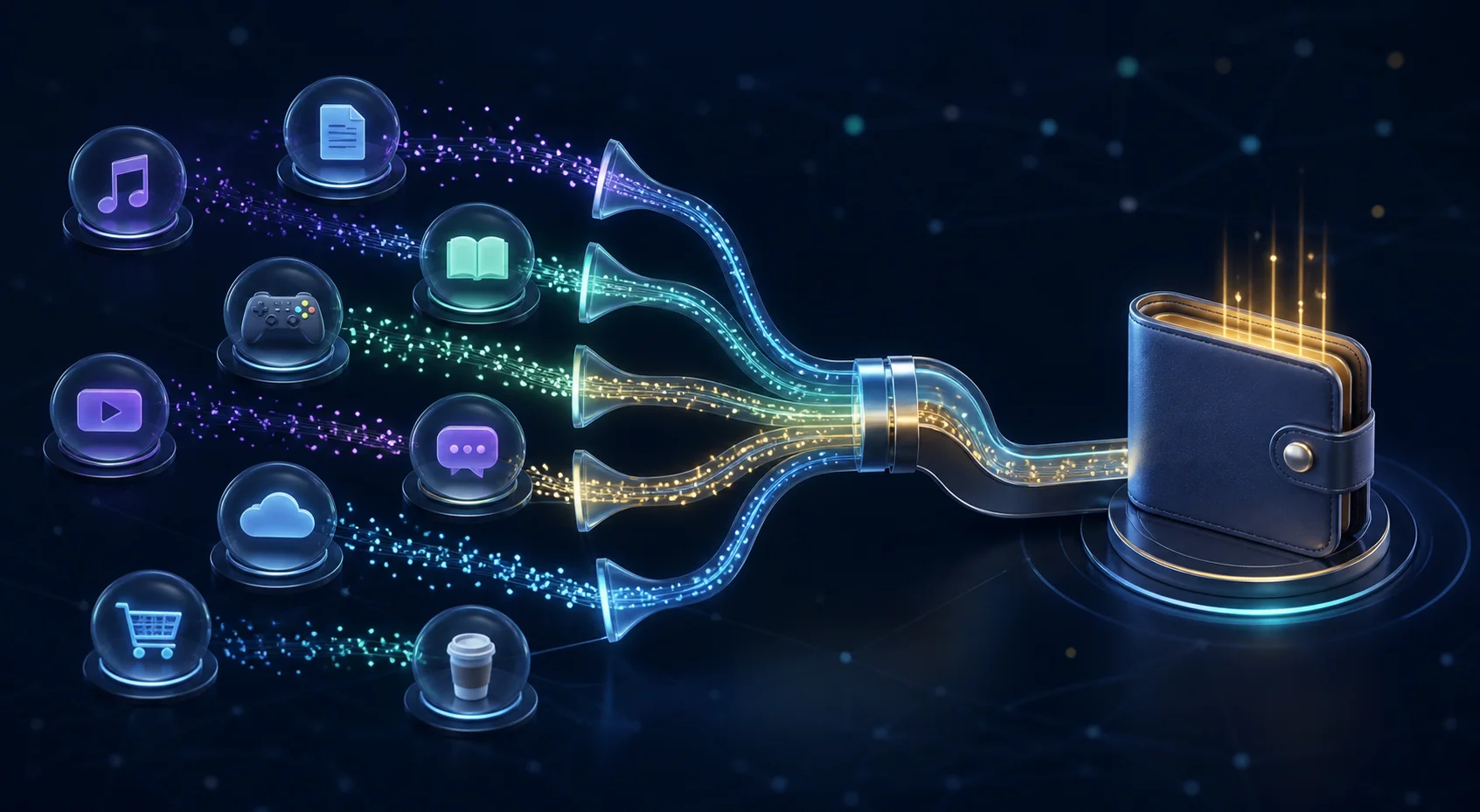 Text-free micropayment flow merging many small digital transfers into one wallet settlement