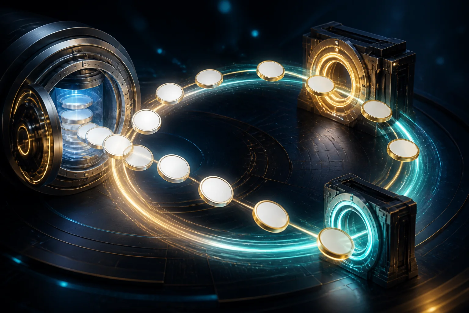 Blank tokens moving through a fast circular flash-loan transaction loop