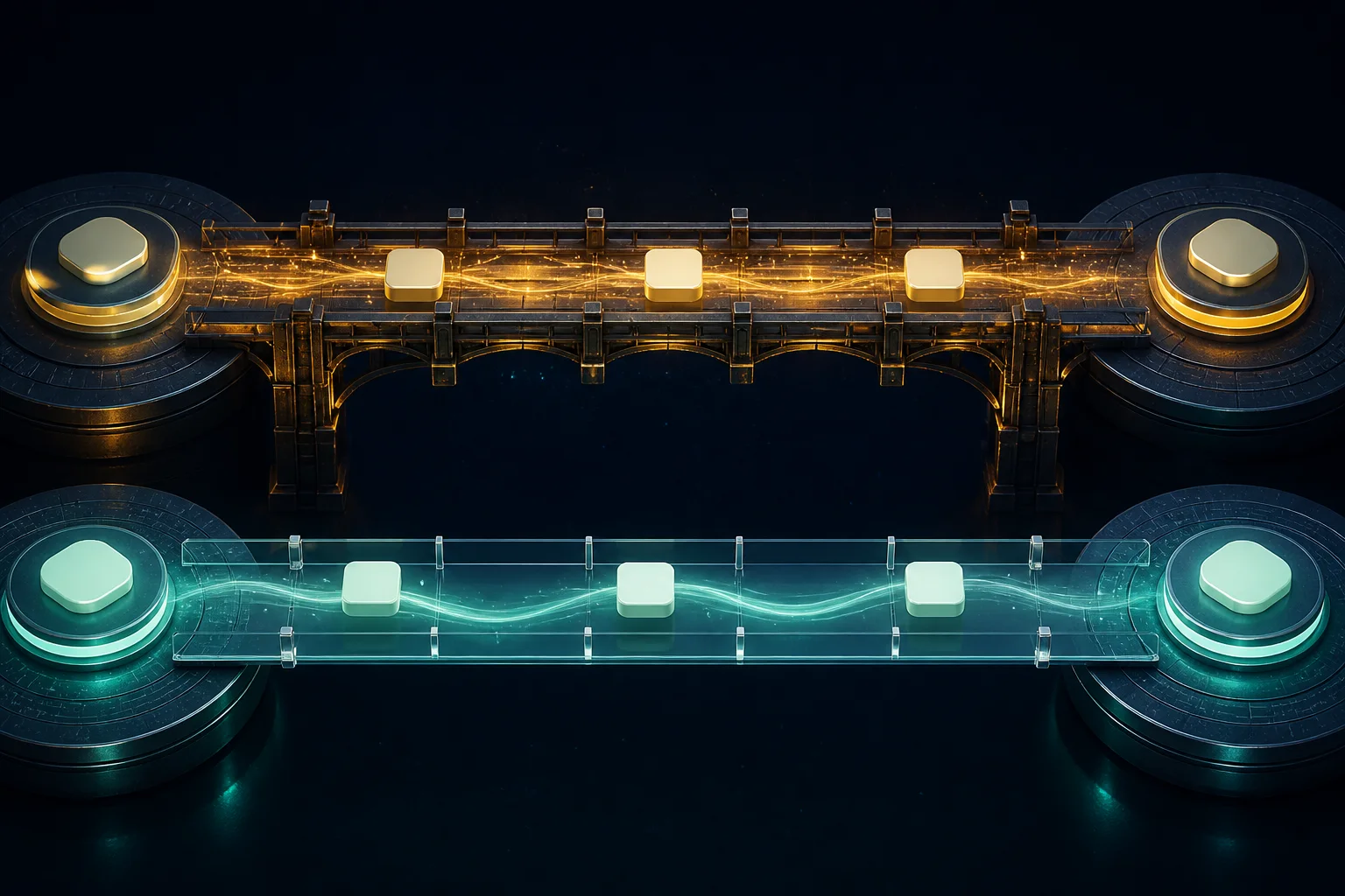 Heavy Layer 1 bridge route compared with a lighter Layer 2 bridge route