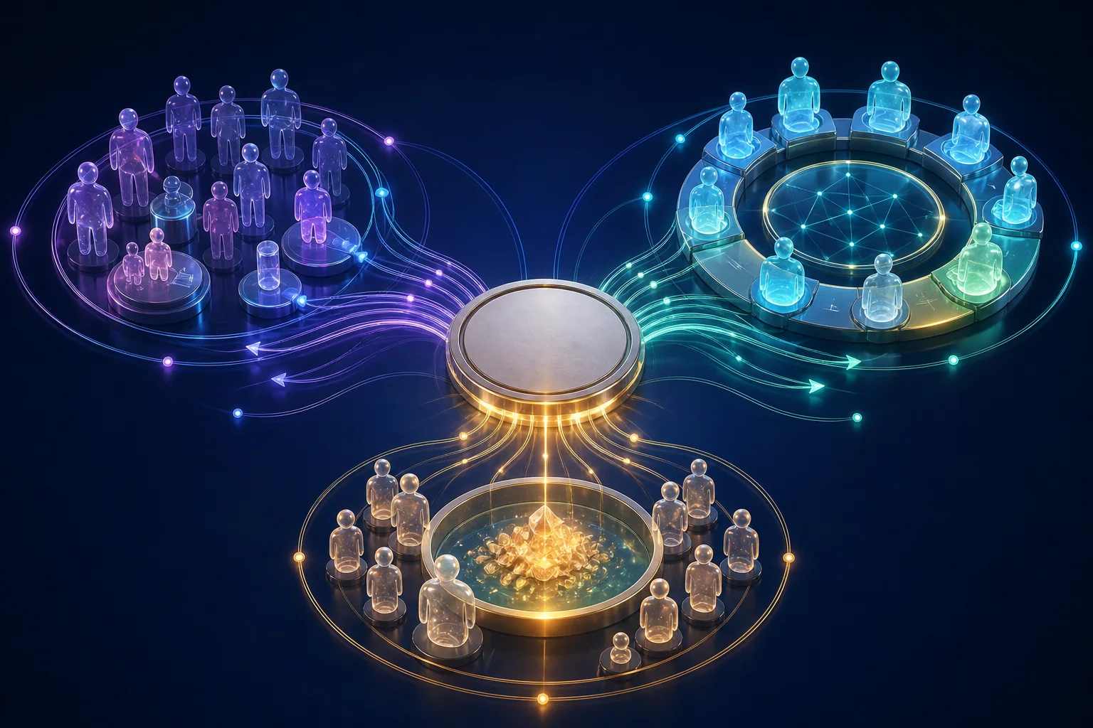 Text-free social token mechanics connecting community participation, governance, and rewards