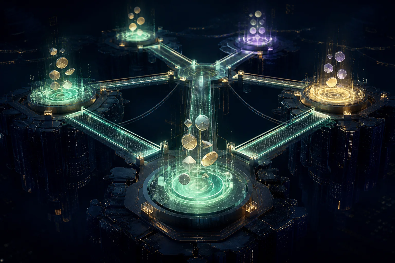 Conceptual governance-token farming across several connected blockchain platforms