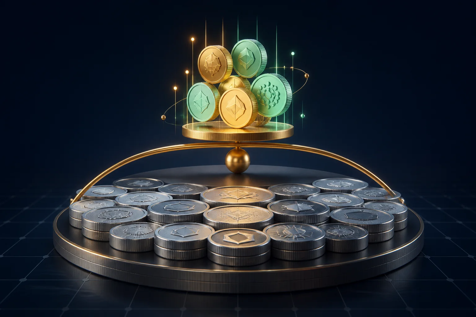 Conceptual balanced crypto allocation with a stable foundation and a smaller volatile satellite