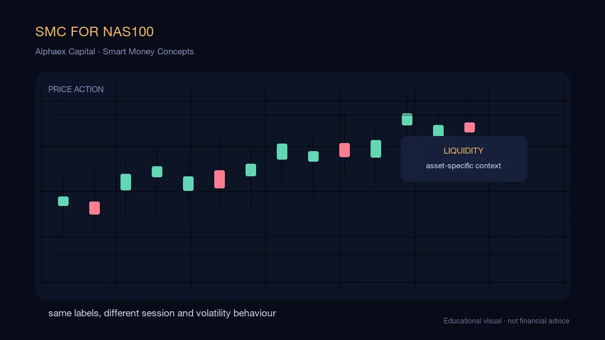 Smart Money Concepts for NAS100 diagram showing the Initial Balance range, a liquidity sweep, and an expansion from the range